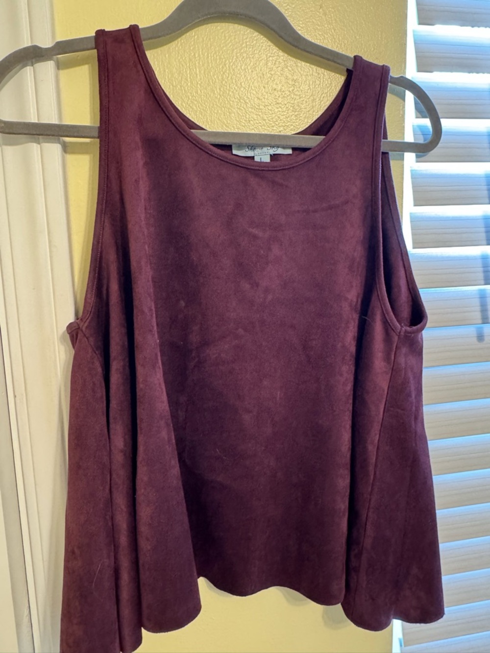 She + Sky Suede-Look Swing Tank Top in Wine Plum